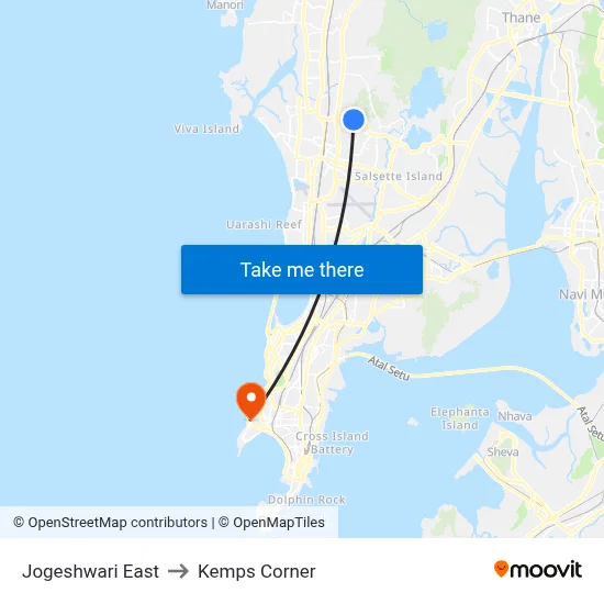 Jogeshwari East to Kemps Corner map