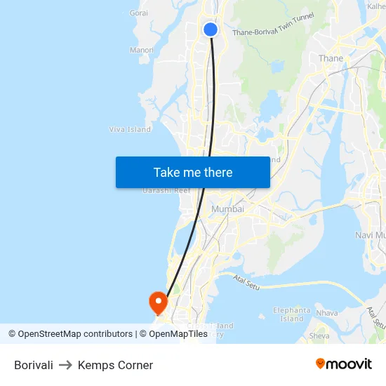 Borivali to Kemps Corner map