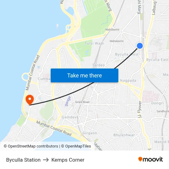 Byculla Station to Kemps Corner map