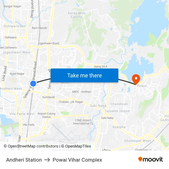 Andheri Station to Powai Vihar Complex map