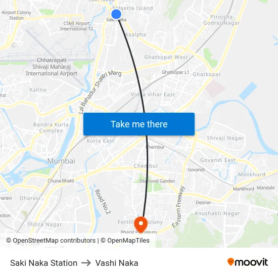 Saki Naka Station to Vashi Naka map