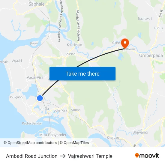 Ambadi Road Junction to Vajreshwari Temple map