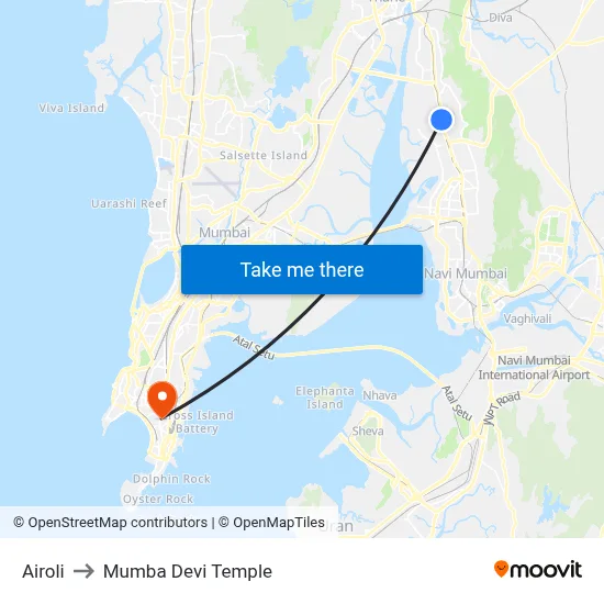 Airoli to Mumba Devi Temple map