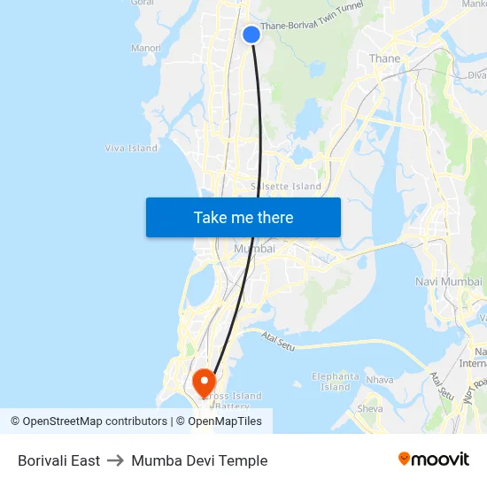 Borivali East to Mumba Devi Temple map