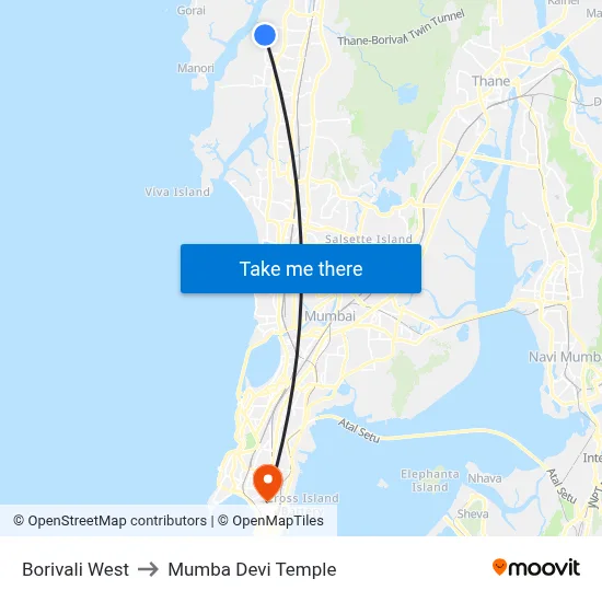 Borivali West to Mumba Devi Temple map