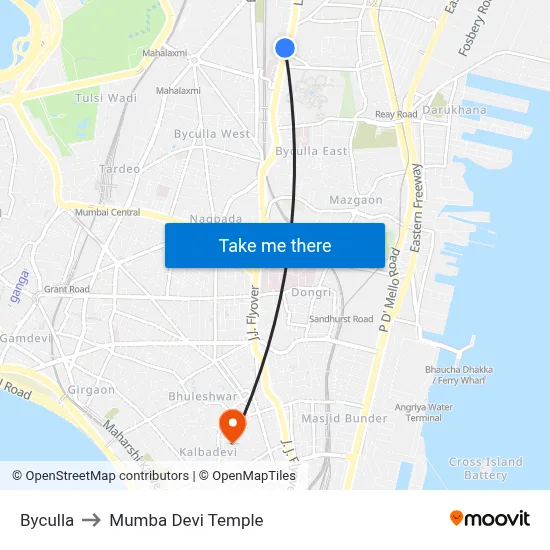 Byculla to Mumba Devi Temple map