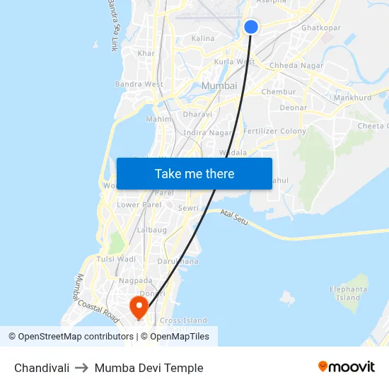 Chandivali to Mumba Devi Temple map