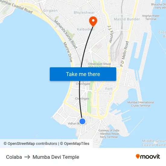 Colaba to Mumba Devi Temple map