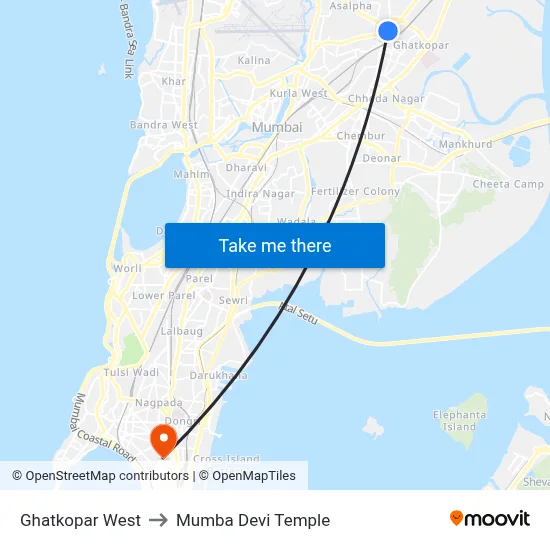 Ghatkopar West to Mumba Devi Temple map