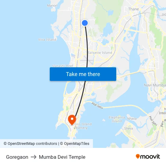 Goregaon to Mumba Devi Temple map