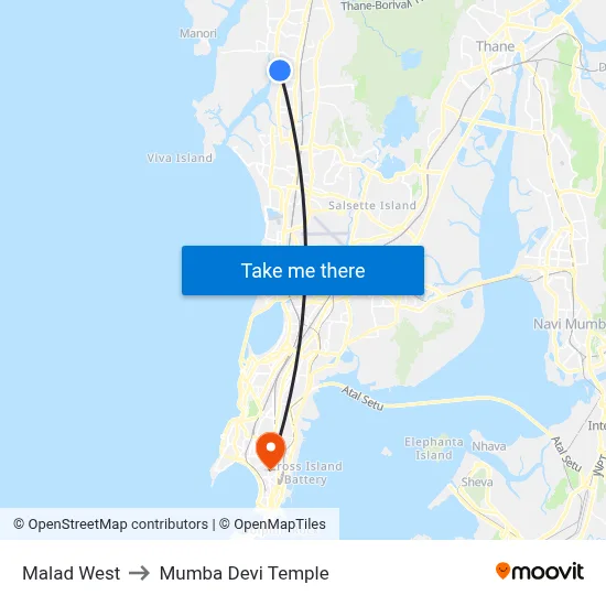 Malad West to Mumba Devi Temple map