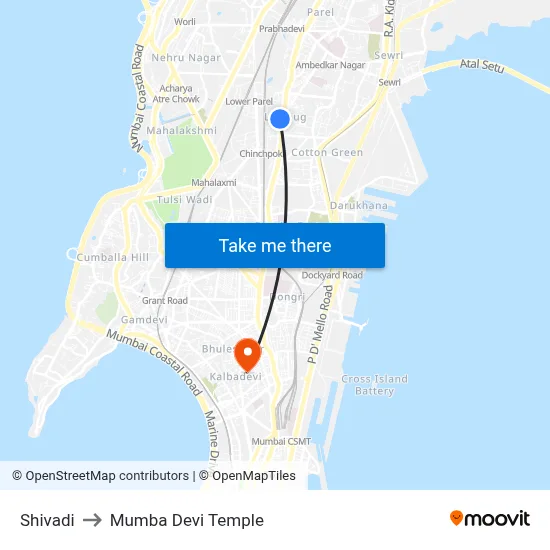Shivadi to Mumba Devi Temple map