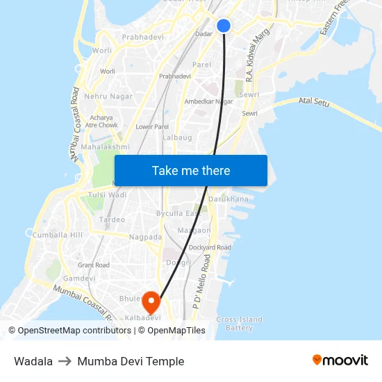 Wadala to Mumba Devi Temple map