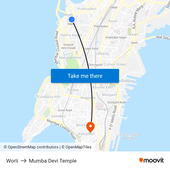 Worli to Mumba Devi Temple map