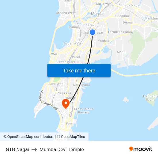 GTB Nagar to Mumba Devi Temple map