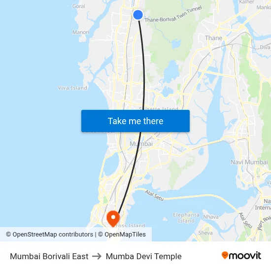 Mumbai Borivali East to Mumba Devi Temple map