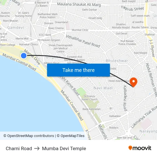 Charni Road to Mumba Devi Temple map
