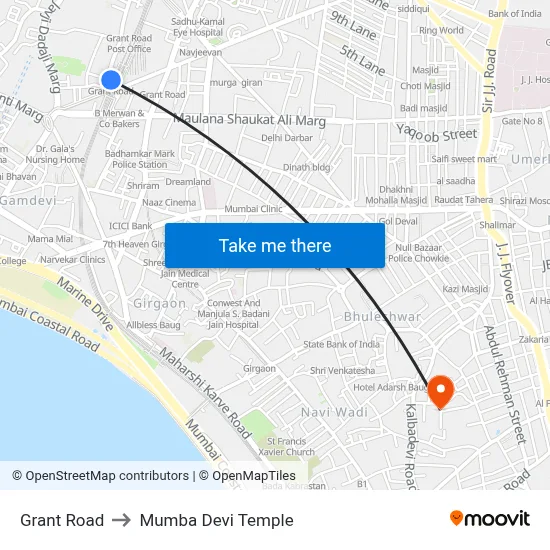 Grant Road to Mumba Devi Temple map