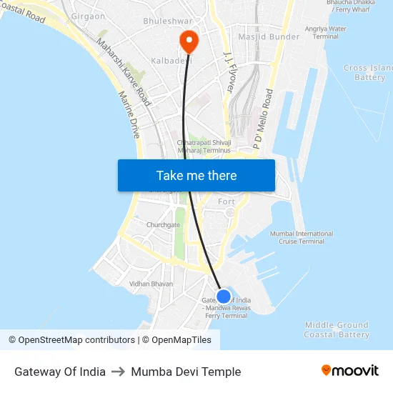 Gateway Of India to Mumba Devi Temple map