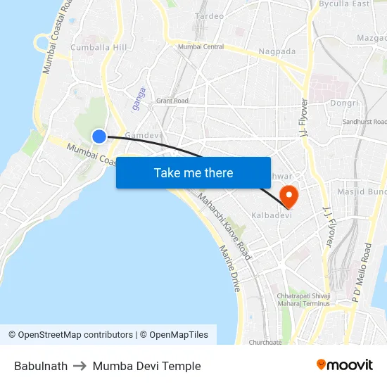 Babulnath to Mumba Devi Temple map