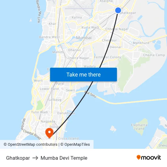 Ghatkopar to Mumba Devi Temple map
