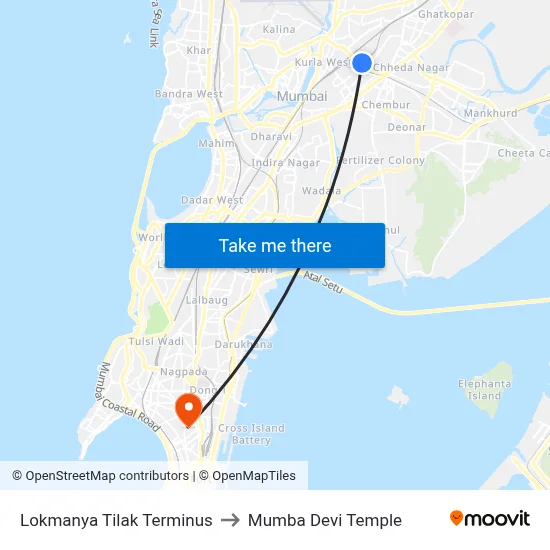 Lokmanya Tilak Terminus to Mumba Devi Temple map