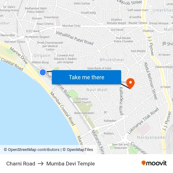 Charni Road to Mumba Devi Temple map
