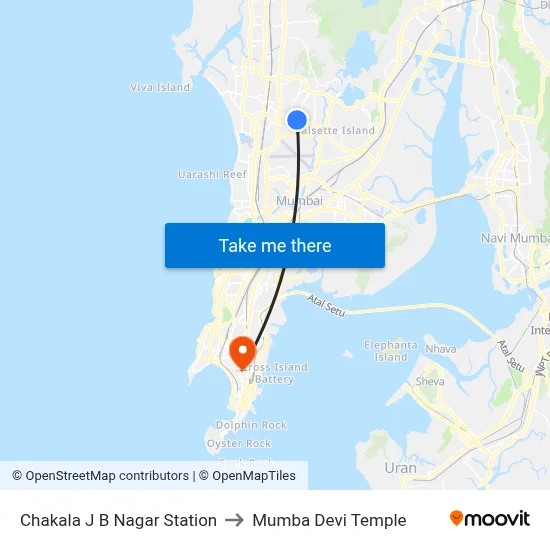 Chakala J B Nagar Station to Mumba Devi Temple map