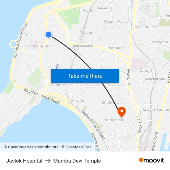 Jaslok Hospital to Mumba Devi Temple map