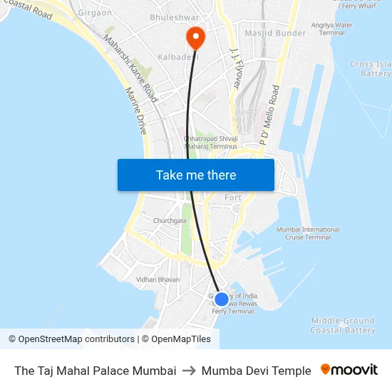 The Taj Mahal Palace Mumbai to Mumba Devi Temple map