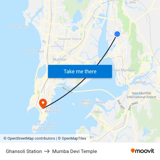 Ghansoli Station to Mumba Devi Temple map