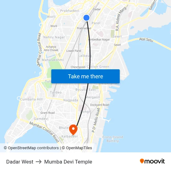 Dadar West to Mumba Devi Temple map