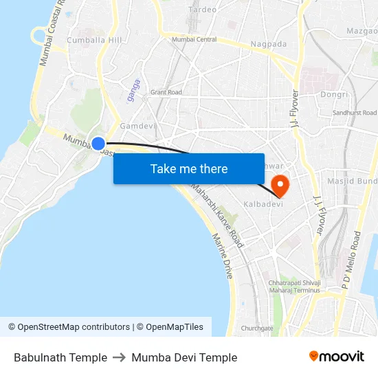 Babulnath Temple to Mumba Devi Temple map