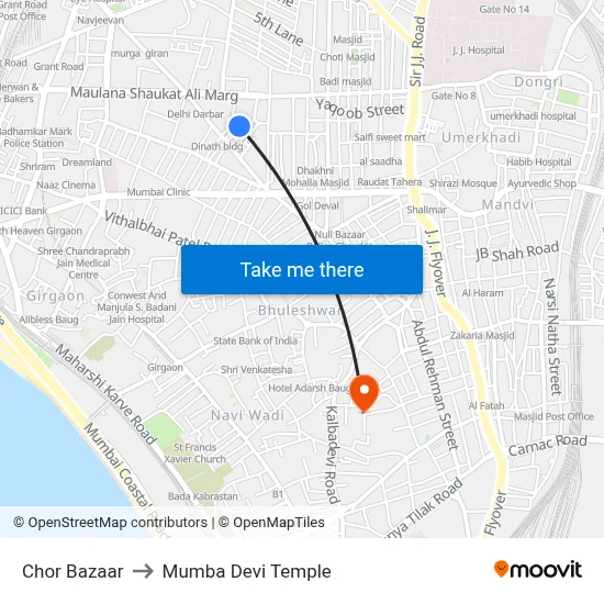 Chor Bazaar to Mumba Devi Temple map