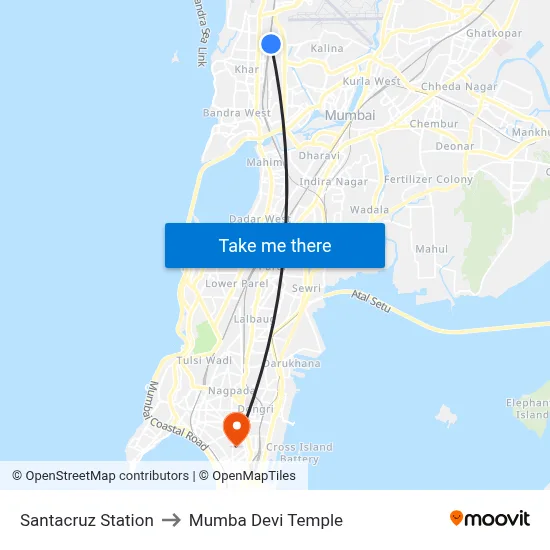 Santacruz Station to Mumba Devi Temple map