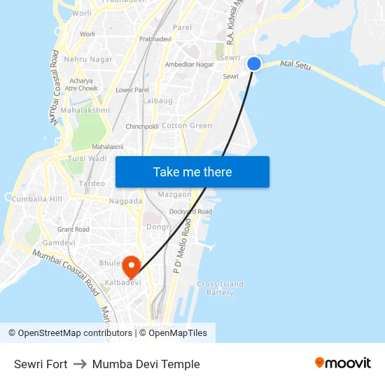 Sewri Fort to Mumba Devi Temple map