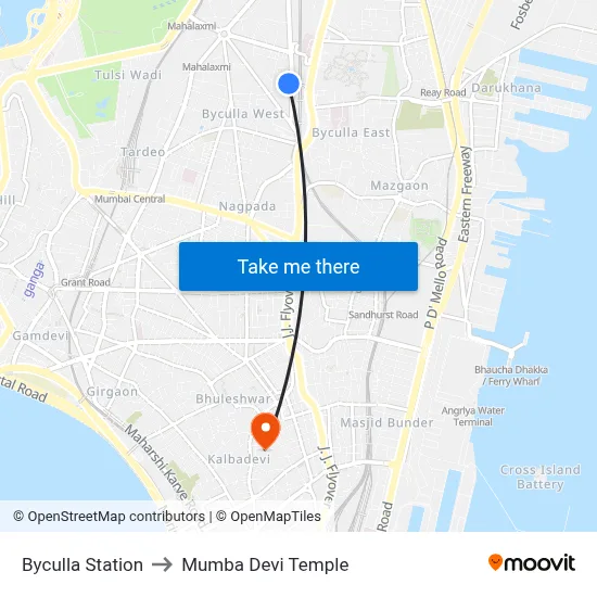 Byculla Station to Mumba Devi Temple map