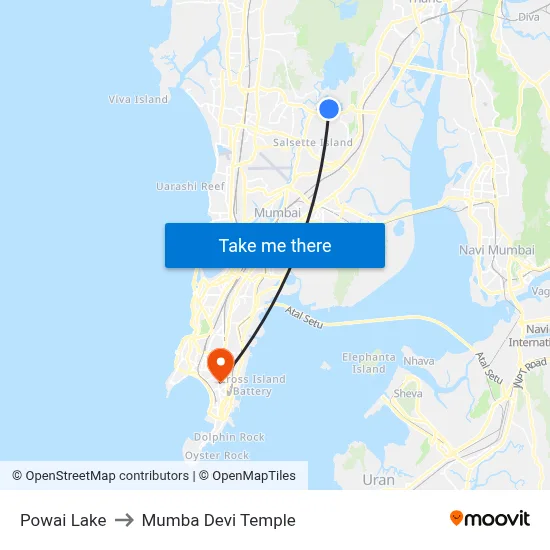 Powai Lake to Mumba Devi Temple map