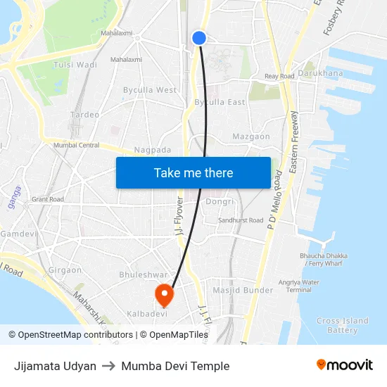 Jijamata Udyan to Mumba Devi Temple map