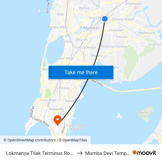 Lokmanya Tilak Terminus Road to Mumba Devi Temple map