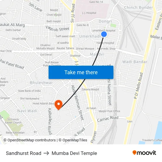 Sandhurst Road to Mumba Devi Temple map