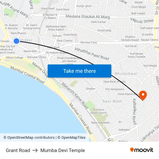 Grant Road to Mumba Devi Temple map