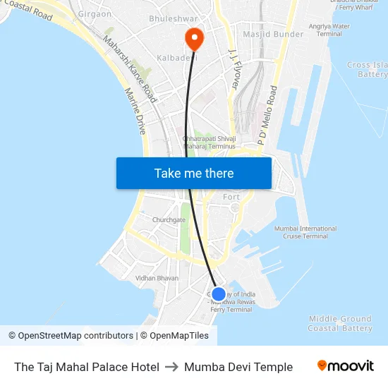 The Taj Mahal Palace Hotel to Mumba Devi Temple map