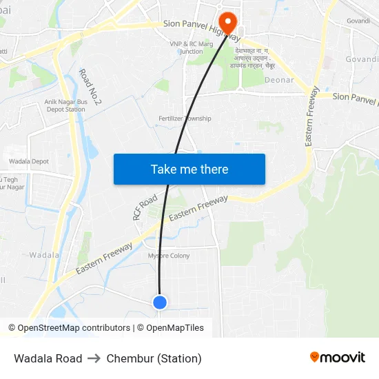 Wadala Road to Chembur (Station) map