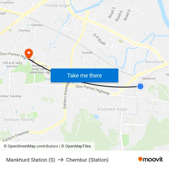 Mankhurd Station (S) to Chembur (Station) map