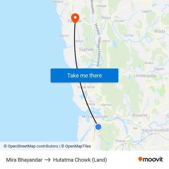 Mira Bhayandar to Hutatma Chowk (Land) map