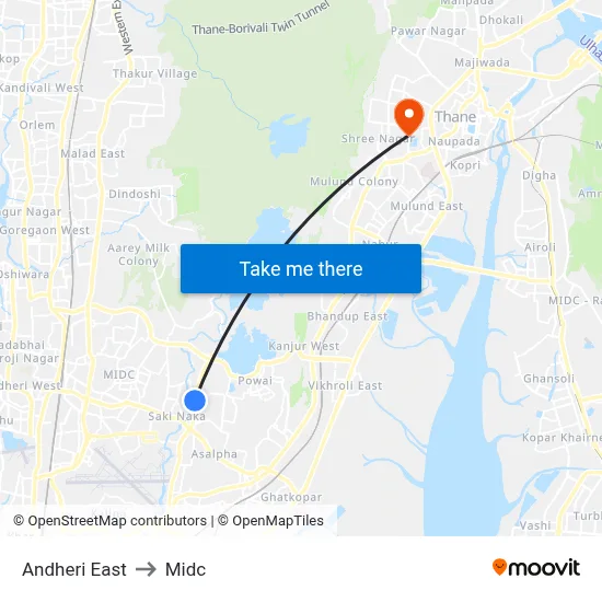 Andheri East to Midc map