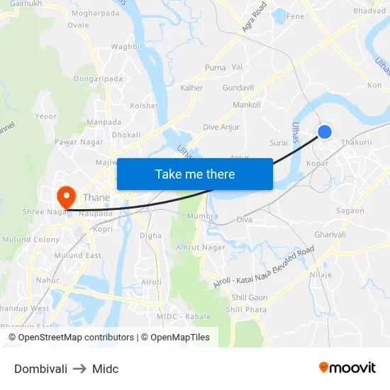 Dombivali to Midc map