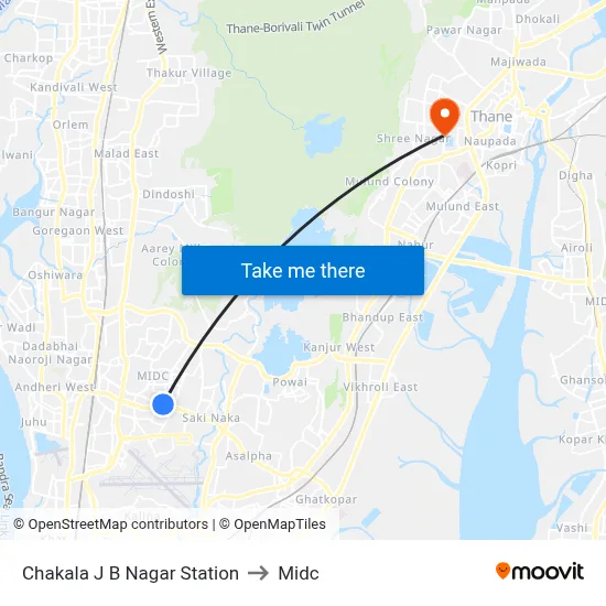 Chakala J B Nagar Station to Midc map