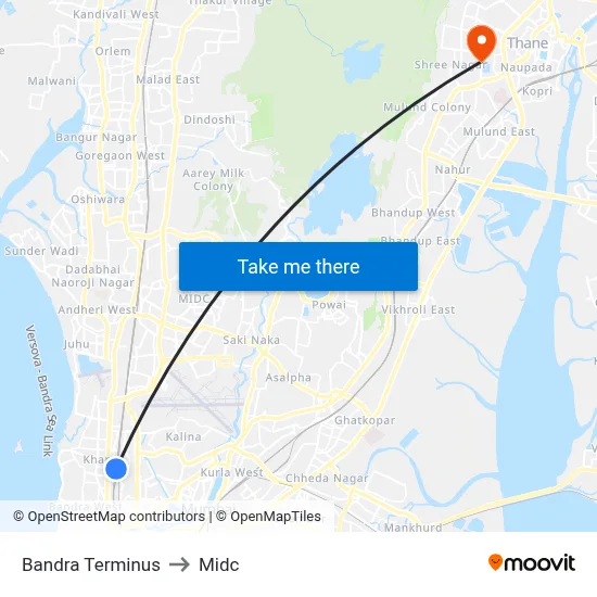 Bandra Terminus to Midc map